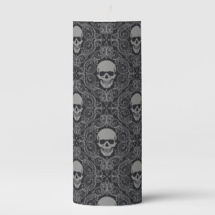 Halloween Gothic Sculls Spooky Black and Grey Pillar Candle