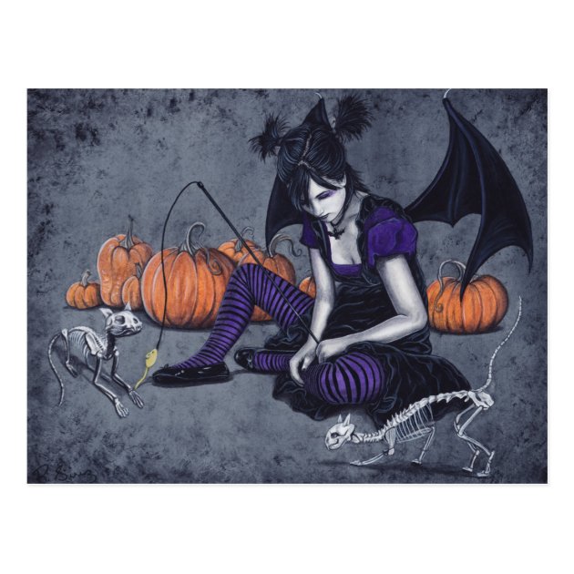 Halloween Gothic Skeleton Cats Demon Postcard
