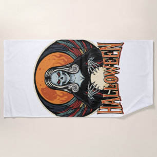 Halloween Gothic Skeleton Fortune Teller Vector Ar Beach Towel