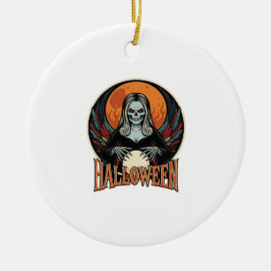 Halloween Gothic Skeleton Fortune Teller Vector Ar Ceramic Ornament