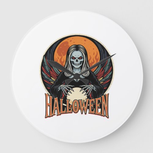 Halloween Gothic Skeleton Fortune Teller Vector Ar Large Clock