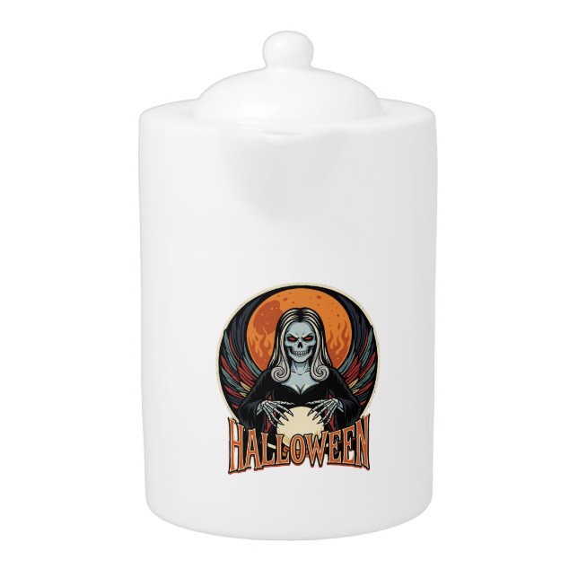 Halloween Gothic Skeleton Fortune Teller Vector Ar Teapot (Front)