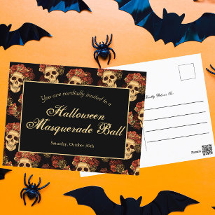 Halloween Gothic Skull Black Red Party Invitation Postcard
