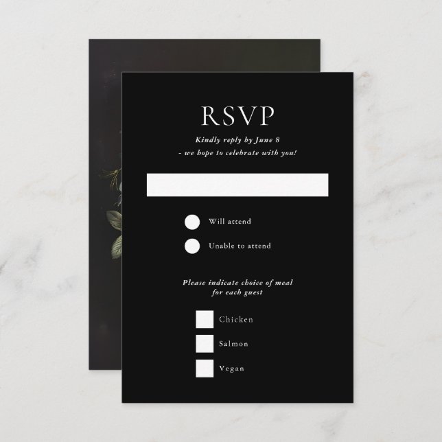 Halloween Gothic Skull Floral Black Wedding RSVP Card (Front/Back)