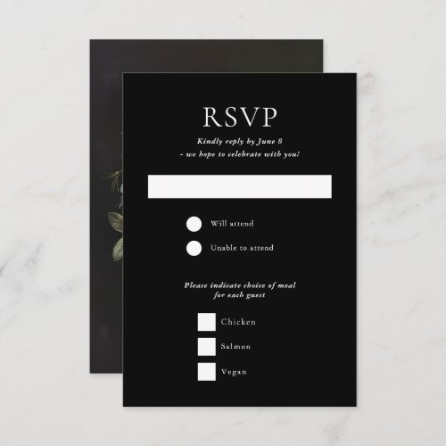 Halloween Gothic Skull Floral Black Wedding RSVP Card