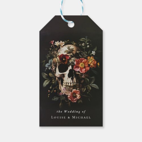 Halloween Gothic Skull Floral Wedding Gift Tags