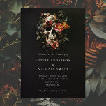 Halloween Gothic Skull Floral Wedding Invitation<br><div class="desc">A dark moody gothic skull wedding invitation template, romantic and elegant, featuring a vintage style painting of a skull with flowers, elegantly set typography for your wedding information as a fully customizable template. The perfect pick for a winter wedding, mansion wedding, black themed wedding, gothic wedding or vintage style wedding....</div>