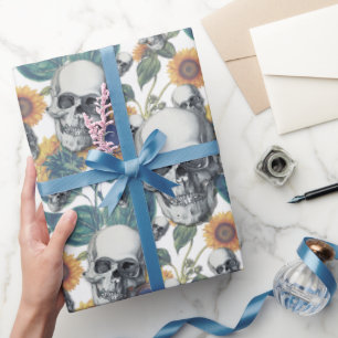 Halloween Gothic Skull Sunflower Wrapping Paper