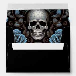 Halloween Gothic Skulls Blue Black Return Address Envelope