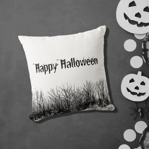 Halloween Gothic Spooky Black White Throw Pillow