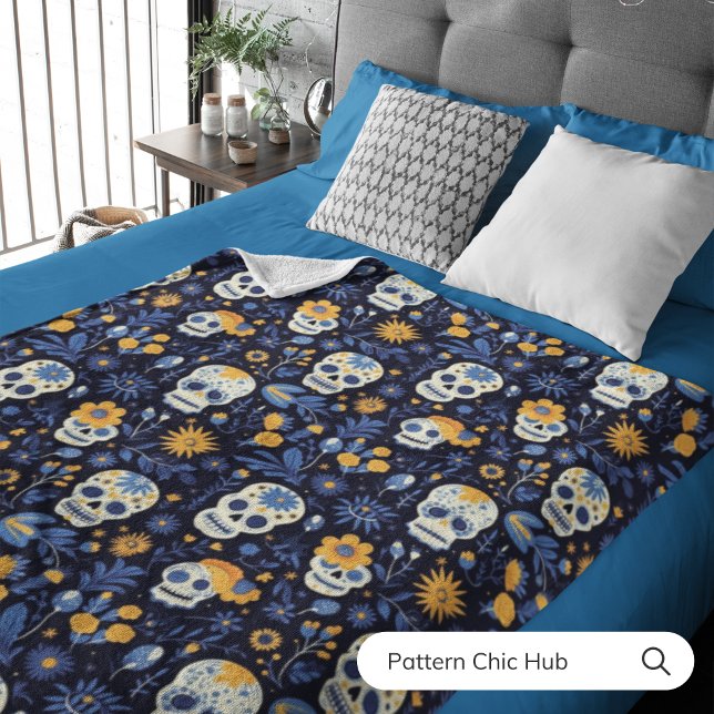 Halloween Gothic Sugar Skull Modern Vintage Fleece Blanket (Creator Uploaded)