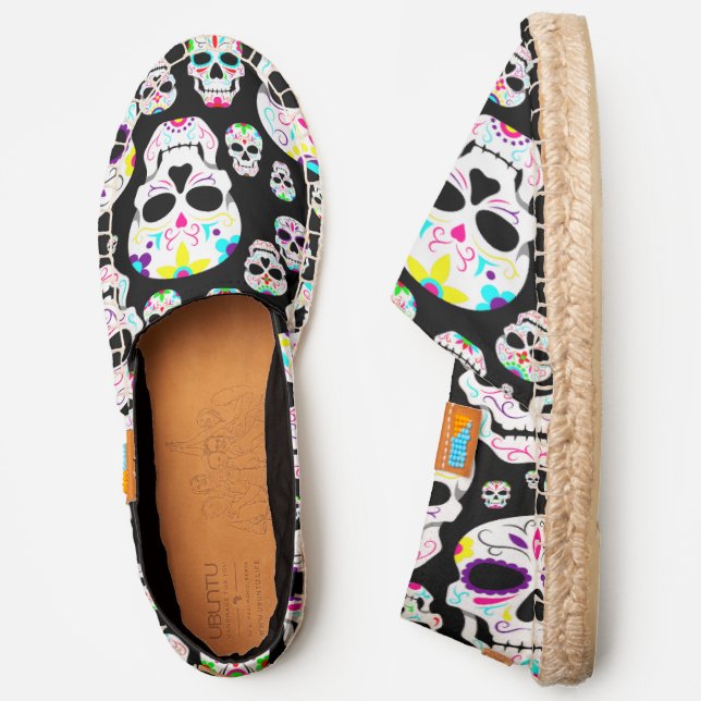 halloween gothic sugar skulls black espadrilles (Side)