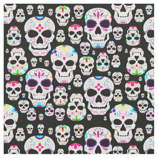 halloween gothic sugar skulls black fabric
