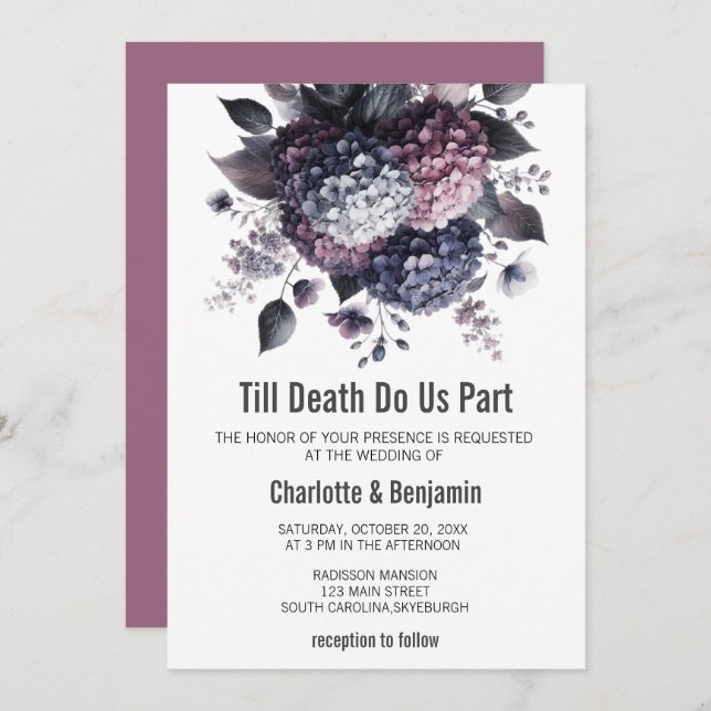 Halloween Gothic Theme Hydrangea Floral  Wedding Invitation (Front/Back)