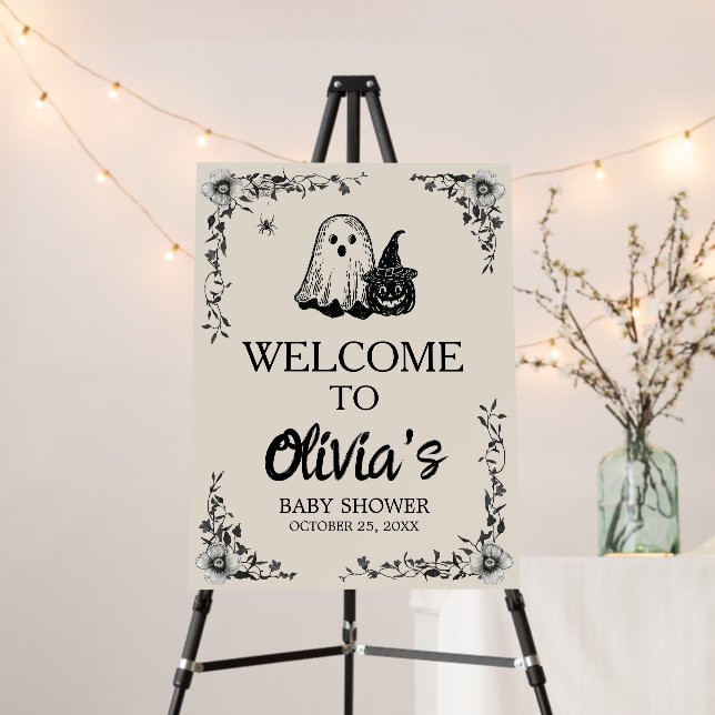 Halloween Gothic Vintage Baby Shower Welcome Sign (In Situ (Stand))