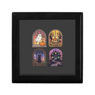 Halloween Gothic Window Ghost Pumpkin Black Cat Ha Gift Box