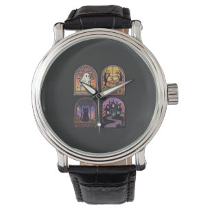 Halloween Gothic Window Ghost Pumpkin Black Cat Ha Watch