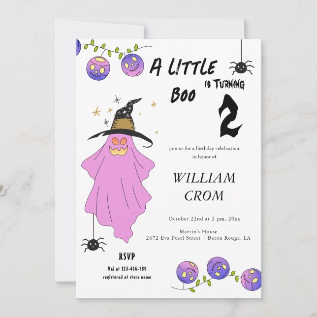 Halloween Gradient Ghost Skull Garland Birthday Invitation (Front)