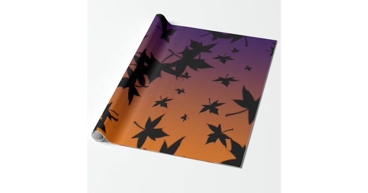 Halloween Gradient With Black Leaves Wrapping Paper Zazzle Com