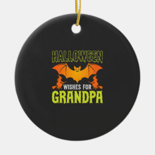 Halloween Grandpa Bat Witch Wishes Ceramic Ornament