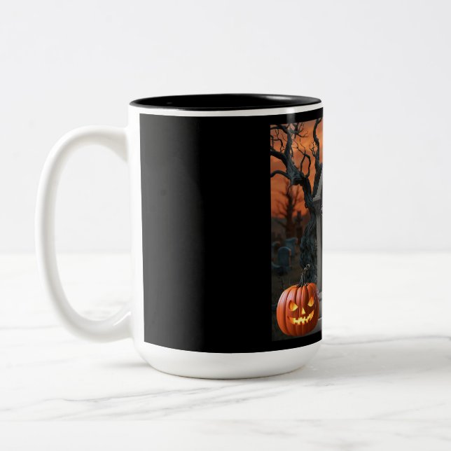 Halloween gravestone humor “Claire Voyance" Two-Tone Coffee Mug (Left)