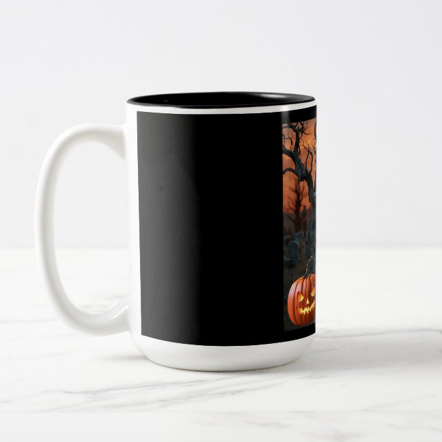 Halloween gravestone humor “Dawn Under ” Two-Tone Coffee Mug (Left)