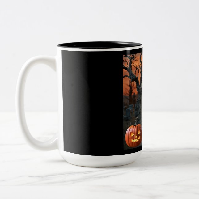 "Halloween gravestone humor “Rust T Gates”  Two-Tone Coffee Mug (Left)