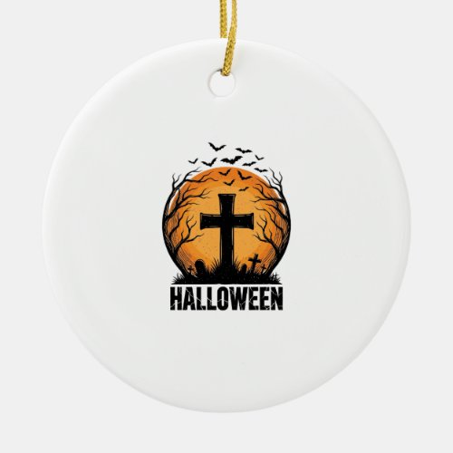 Halloween Graveyard Bats Vintage Moon Shirt Design Ceramic Ornament