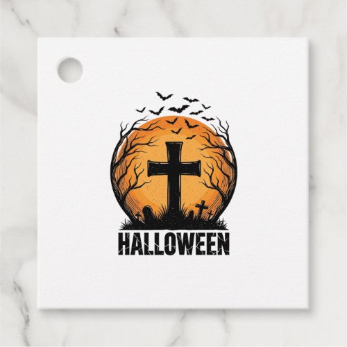 Halloween Graveyard Bats Vintage Moon Shirt Design Favor Tags