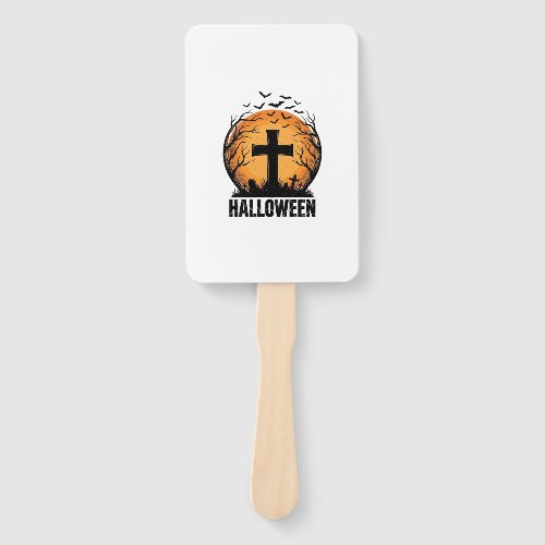 Halloween Graveyard Bats Vintage Moon Shirt Design Hand Fan