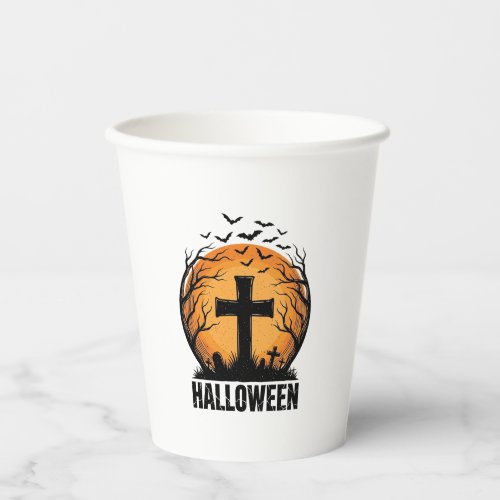 Halloween Graveyard Bats Vintage Moon Shirt Design Paper Cups