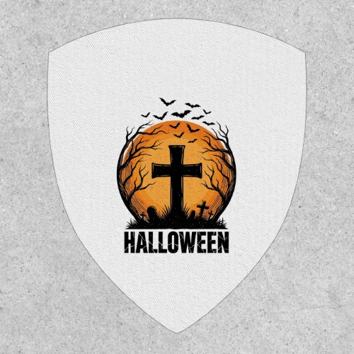 Halloween Graveyard Bats Vintage Moon Shirt Design Patch