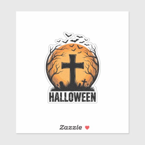 Halloween Graveyard Bats Vintage Moon Shirt Design Sticker