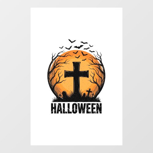 Halloween Graveyard Bats Vintage Moon Shirt Design Window Cling