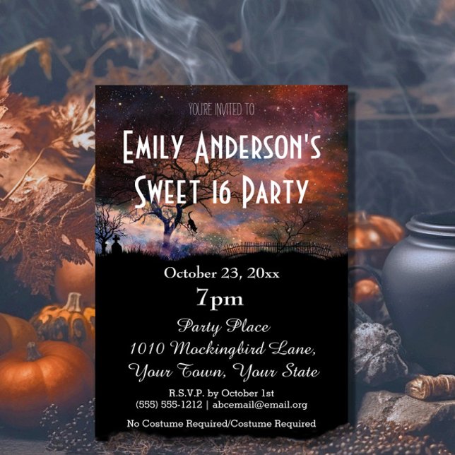 Halloween Graveyard Cat Costume Sweet 16 Birthday Invitation (Creator Uploaded)