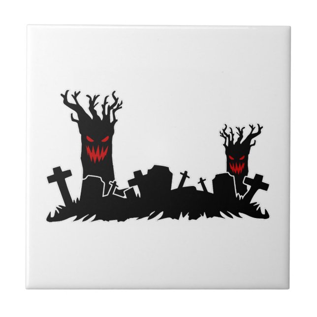 Halloween Graveyard Ceramic Tile (Front)