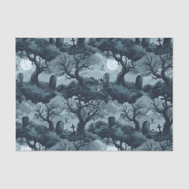 Halloween Graveyard Creepy Trees Ghost Moon Night Tissue Paper (Front)