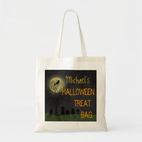 Halloween _ Graveyard Crow and Moon Custom Name Tote Bag