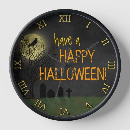 Halloween _ Graveyard Crow and Moon Custom Text Wall Clock