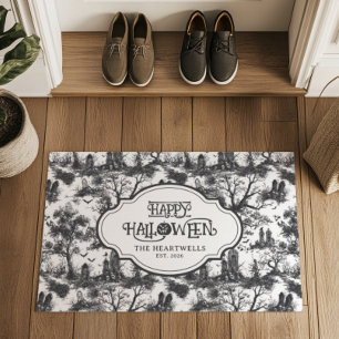Halloween Graveyard Gray Toile Pattern Name Year Doormat