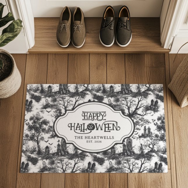 Halloween Graveyard Gray Toile Pattern Name Year Doormat (Creator Uploaded)