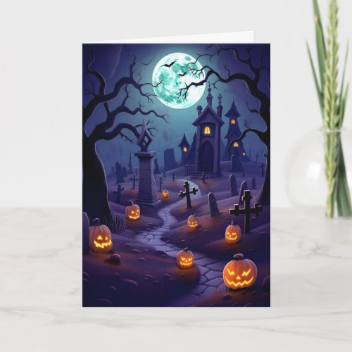 Halloween Graveyard Illustration Card