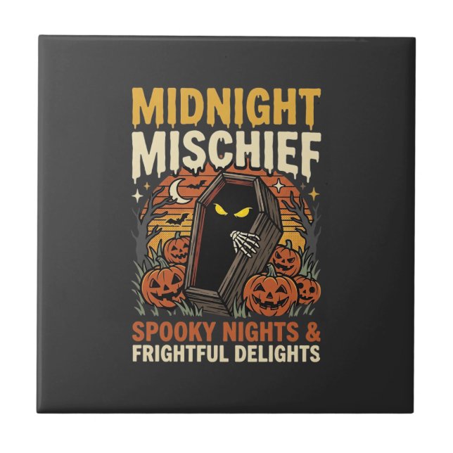 Halloween Graveyard Mischief Ceramic Tile (Front)