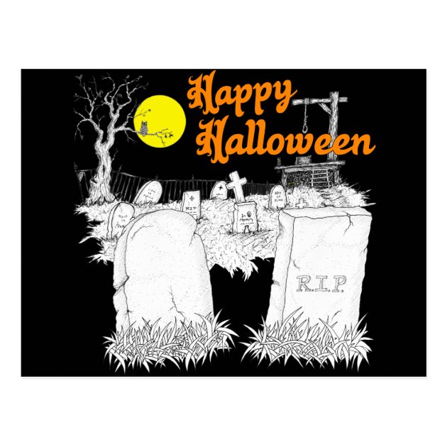 Halloween Graveyard Postcard