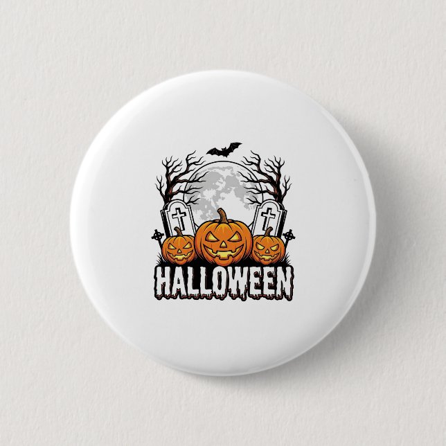 Halloween Graveyard Pumpkin Vintage Engraving Desi Button (Front)