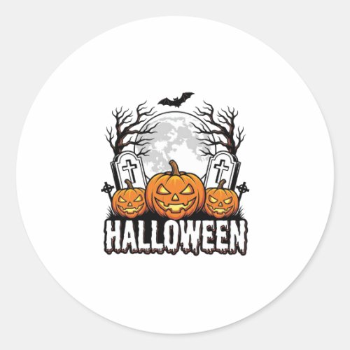 Halloween Graveyard Pumpkin Vintage Engraving Desi Classic Round Sticker