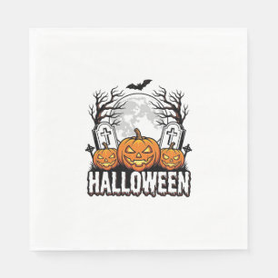 Halloween Graveyard Pumpkin Vintage Engraving Desi Napkins