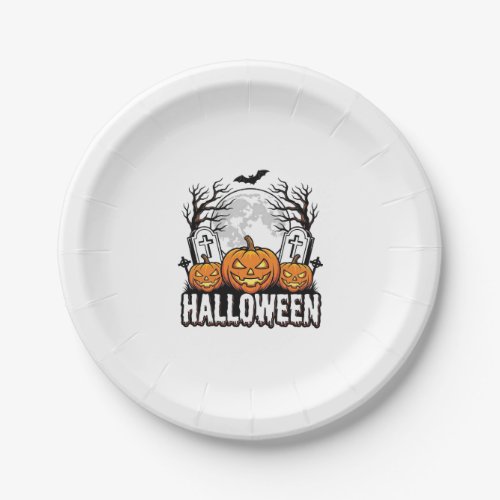 Halloween Graveyard Pumpkin Vintage Engraving Desi Paper Plates