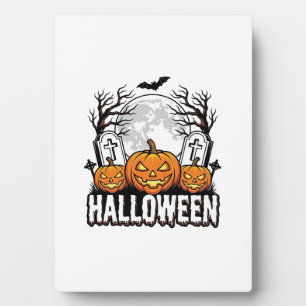 Halloween Graveyard Pumpkin Vintage Engraving Desi Plaque