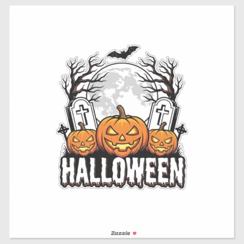 Halloween Graveyard Pumpkin Vintage Engraving Desi Sticker